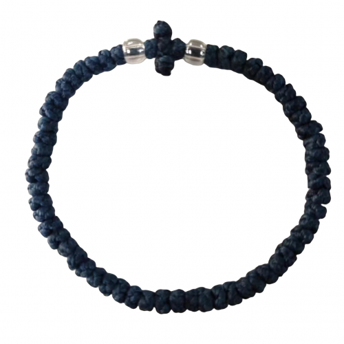 Direct factory wholesale Thin Komboskini Greek Prayer Rope Bracelet, Black Cross Prayer Rope Komboskini With Blue Beads