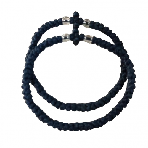 Direct factory wholesale Thin Komboskini Greek Prayer Rope Bracelet, Black Cross Prayer Rope Komboskini With Blue Beads001