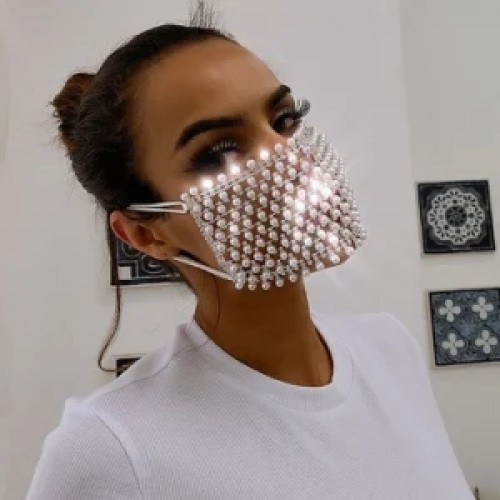 Factory Custom Bling Hollow Beads Rhinestones Fashion Jewelry Face Masks for Women Stage Performance Night Club Party Photos Shooting Mouth Mask for Female