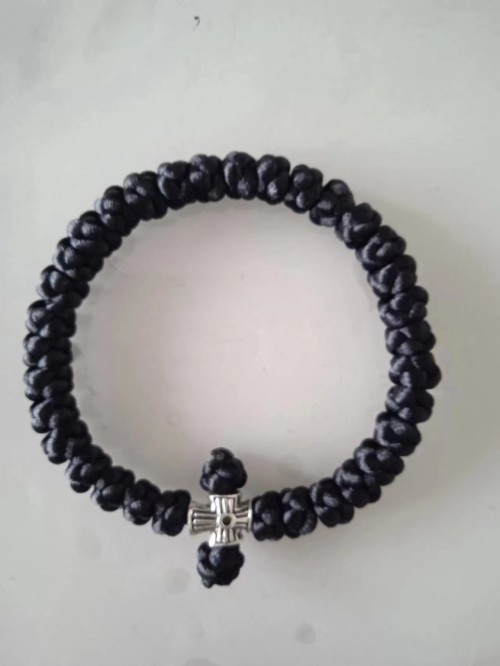 Direct factory wholesale Thin Komboskini Greek Prayer Rope Bracelet, Black Cross Prayer Rope Komboskini With Blue Beads